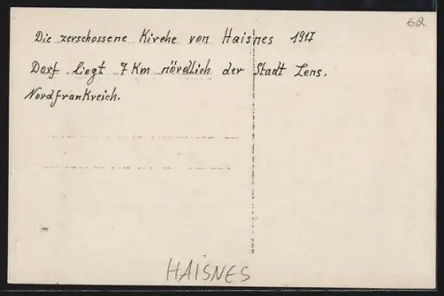 AK Haisnes, Ruines de l`église après destruction en 1917