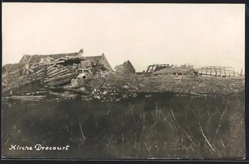 AK Drocourt, Église détruite après des combats en 1917