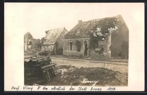 AK Vimy, Maisons détruites après la bataille, 1917