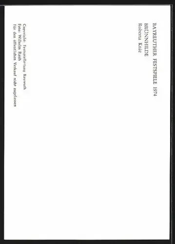 AK Bayreuth, Bayreuther Festspiele 1974, Schauspielerin Roberta Knie als Brünnhilde