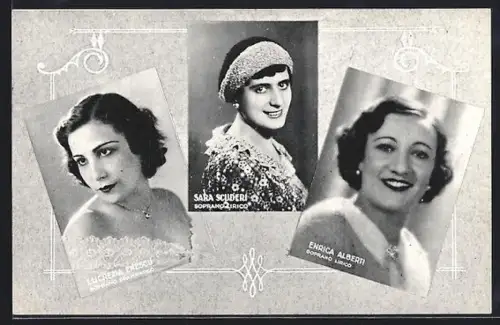 AK Opernsängerinnen Lucrezia Enescu, S. Scuderi u. E. Alberti, Italiaansche Opera Den Haag