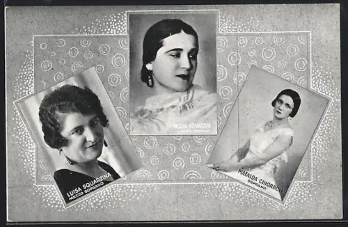 AK Opernsängerinnen Luisa Squarzina, N. Covaceva u. M. Chiorboli, Italiaansche Opera Den Haag