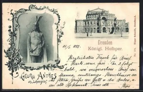 AK Dresden, Königliche Hofoper, Georg Anthes als Lohengrin