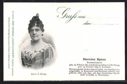 AK Opernsängerin Hermine Spiess, Konzertsängerin und hervorragende Liedsängerin