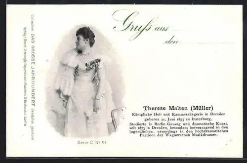 AK Opernsängerin Therese Malten in elegantem Kleid