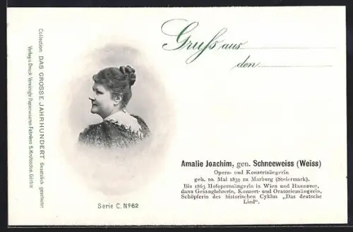 AK Opernsängerin Amalie Joachim im Porträt
