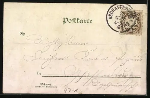 Lithographie Student mit Mütze und Bierkrug