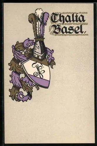 Künstler-AK Basel, Studentenwappen Thalia mit Helm