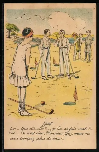 Künstler-AK Personen beim Golf-Spielen auf dem Golfplatz