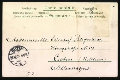 Lithographie Fröhliche Weihnachten, Weihnachtsengel bei einem Dorf