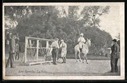 AK Le Polo, Polospieler zu Pferde, Pferdesport, Reklame für Chocolat Lombart