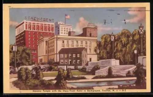 AK Trenton, NJ, Masonic Temple with the Stacy-Trent Hotel in Background