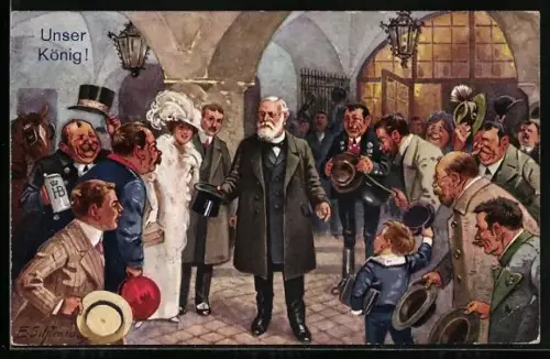 Künstler-AK F.Schlemo: König Ludwig III. von Bayern gibt sich zu erkennen