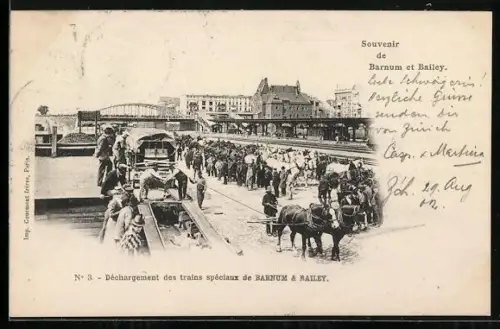 AK Déchargement des trains spéciaux de Barnum et Bailey