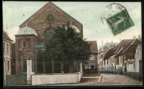 AK Belfort, La Synagogue, Blick auf Synagoge und Seitenstrasse