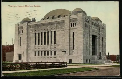 AK Boston, MA, Synagoge in der Strassenansicht