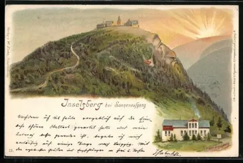Lithographie Inselsberg bei Sonnenaufgang, vermenschlichte Berge, Berggesichter