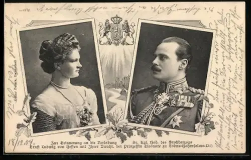 AK Zur Erinnerung an die Vermälung von Grossherzog Ludwig Ernst von Hessen-Darmstadt mit Prinzessin Eleonore