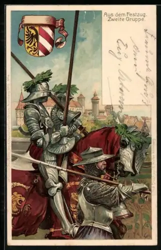 Lithographie Nürnberg, X. Deutsches Turnfest 1903, Zweite Gruppe im Festzug