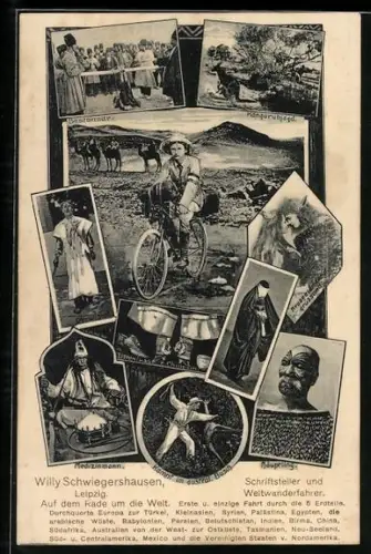 AK Willy Schwiegerhausen, Schriftsteller und Weltwanderfahrer, Auf dem Rade um die Welt