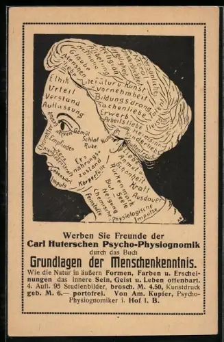 AK Carl Hutersche Psycho-Physiognomik, Buch Grundlagen der Menschenkenntnis, weibl. Kopf