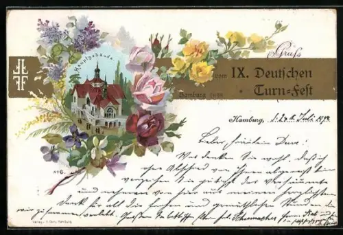 AK Hauptgebäude des IX. Deutschen Turnfest Hamburg 1898