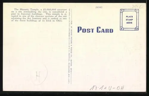 AK Dayton, OH, Masonic Temple, Bird`s Eye View