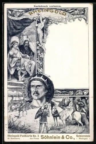 AK Schierstein /Rheingau, Gunther und Szene aus der Nibelungen-Sage, Wein von Söhnlein & Co.