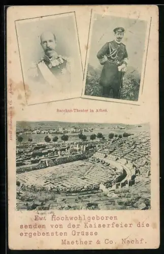 AK Athen, Bacchus-Theater, Kaiser Wilhelm II. und König von Griechenland