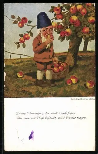 Künstler-AK Zwerg Schnurrifax kostet einen Apfel