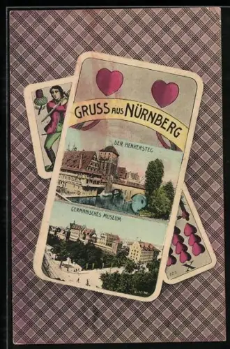 AK Nürnberg, Spielkarte mit Germanischem Museum und Henkersteg