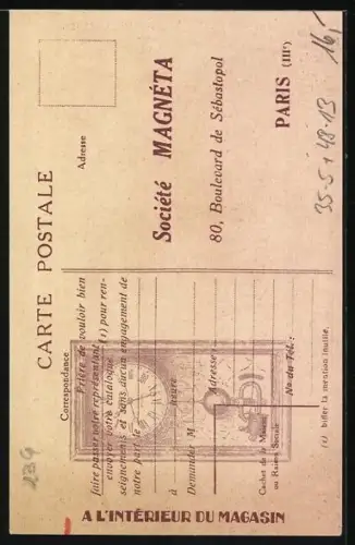 AK Paris, Société Magneta, Uhren-Reklame