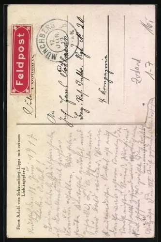 Foto-AK Fürst Adolf von Schaumburg-Lippe in Husarenuniform mit seinem Lieblingspferd