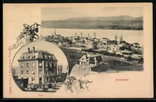 AK Erlenbach /ZH, Panorama, Post und Bahnhof