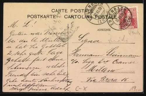 AK Erlenbach /ZH, Panorama, Post und Bahnhof