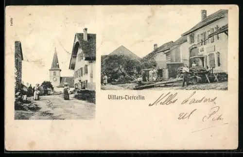 AK Villars-Tiercelin, Strassenpartie mit Blick auf die Kirche