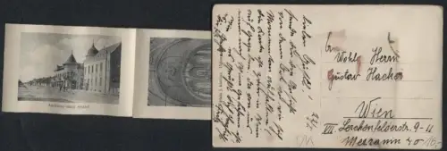 Leporello-AK Beregszász, Bocskay-utca, Arpád-utca, Pogány-villa, Vármegyei sétakert, Verböczy-ter