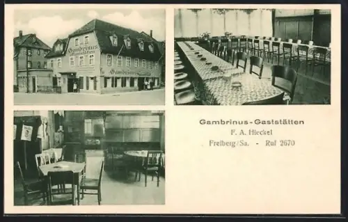AK Freiberg /Sa., Gambrinus-Gaststätten, Inh. F. A. Hieckel