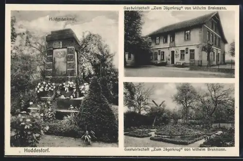 AK Huddestorf, Gasthaus Zum Jägerkrug, Inh. Wilhelm Brakmann, Heldendenkmal