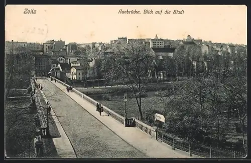 AK Zeitz, Auebrücke, Blick auf die Stadt
