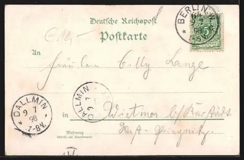 Lithographie Berlin-Spandau, Neue Garnison Kirche, Flusspartie mit Booten