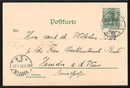 Lithographie Berlin, National-Denkmal mit Passanten, Porträt Wilhelm der Grosse