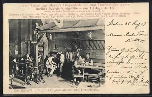 AK Berlin, Gasthaus Meyer`s Original-Meierei und Dorfschänke, Inh. G. Meyer, Jägerstrasse 13