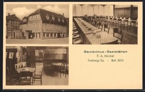 AK Freiberg /Sa., Gambrinus-Gaststätten, Inh. F. A. Hieckel, Innenansichten