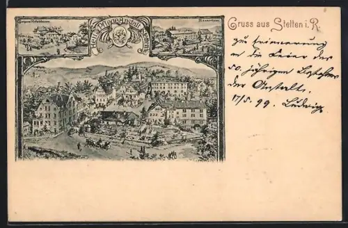 AK Stetten i. R., Zweiganstalt Rommelshausen, Männerhaus, Ortsansicht aus der Vogelschau