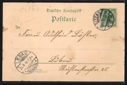 Lithographie Zittau, Rathaus, Ortsansicht mit Kirche, Berg Oybin, vornehmes Paar bei einer Wanderung