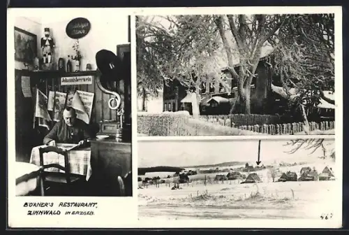 AK Zinnwald i. Erzgeb., Börners Restaurant, der eingeschneite Ort