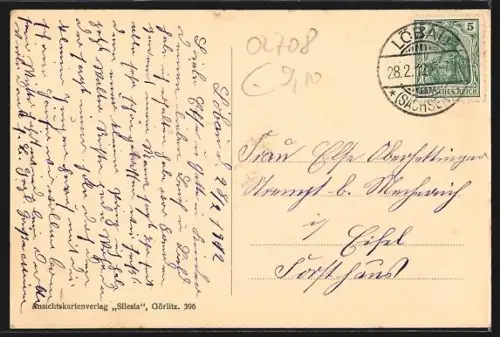 AK Löbau, Blick auf die katholische Kirche aus der Vogelschau