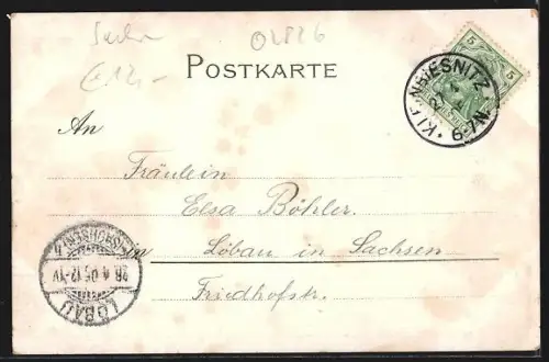 Lithographie Görlitz, Restaurant Landeskrone, Reiterstandbild Kaiser Wilhelm I., Eisenbahnviadukt