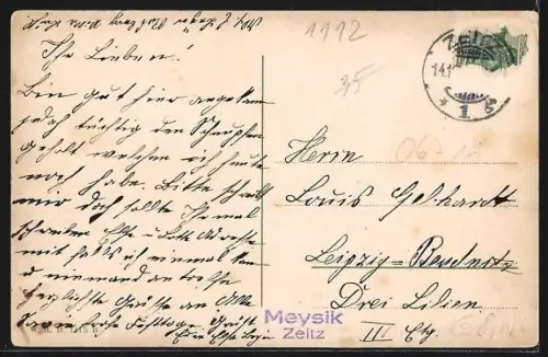 AK Zeitz, Teilansicht mit Kirche und Strassenpartie